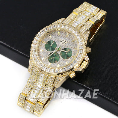 Iced Raonhazae Lab Diamond Drake 14K Gold /Green Plated Watch with Stone - Raonhazae
