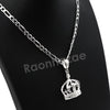 Italian .925 Sterling Silver KING CROWN Pendant 5mm Figaro Necklace S04 - Raonhazae