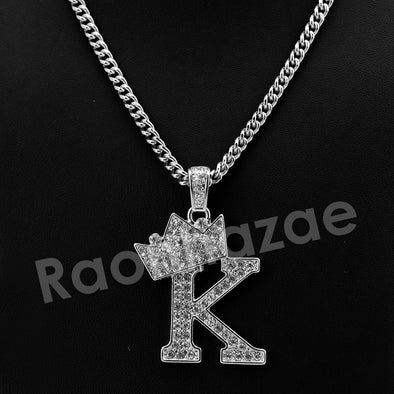 Crown K Initial Pendant Necklace Set. - Raonhazae