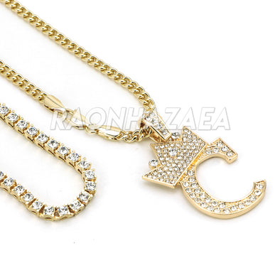 Crown C Initial Pendant Necklace Set - Raonhazae