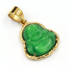 Stainless Steel Gold ICED Chubby Buddha (Green Jade) Pendant w/ 3mm Rope Chain - Raonhazae