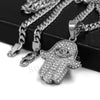 316L Stainless Steel Hands of Hamsa Ice Out Pendant w/ 4mm Miami Cuban Chain - Raonhazae