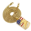 316L Stainless Blinged American Eagle Dog Tag Pendant w/ 4mm Miami Cuban Chain - Raonhazae