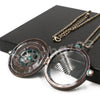 Patina Antique Vintage Desig Navigators Compass 5X Magnifying Glass Locket Pendant Necklace - Raonhazae