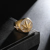 HIP Hop 316L Stainless Steel Iced Out Bling Gold Color Ring Micro Paved Rhinestone Weed leaf Rings