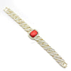 14K Gold PT Oval Shape Watch Ruby Cuban Chain Bling Bracelet Set F66G - Raonhazae
