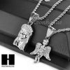 STAINLESS STEEL JESUS FACE & ANGEL PENDANT 24" 30" ROPE CHAIN NECKLACE SET NP017 - Raonhazae