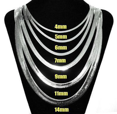 NEW Herringbone .925 Silver Plated 4 to14mm wide 20" 24" 30" Chain Necklace - Raonhazae