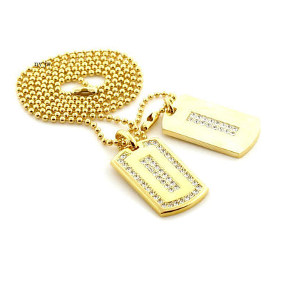 RICK ROSS DOUBLE DOG TAG 18k GOLD FILLED W 30" BALL CHAINS DTC006GS - Raonhazae