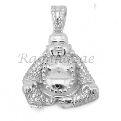 Sterling Silver .925 AAA Lab Diamond Smiling Buddha w/2.5mm Moon Cut Chain S052 - Raonhazae