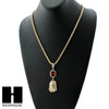 MENS LAB DIAMOND GOLD CUBAN CHAIN RED RUBY JESUS COMBO 2 NECKLACES SET1 - Raonhazae