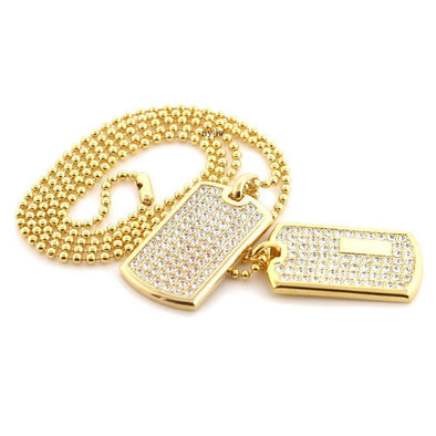 NEW RAPPER DOUBLE DOG TAG 18k GOLD FILLED W 30" BALL CHAINS DTC001GS - Raonhazae