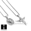 MINI & ROUND SILVER MEDAL ANGEL PENDANT 24" 30" ROPE CHAIN NECKLACE COMBO SET - Raonhazae