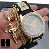 MEN TECHNO PAVE WATCH & ANGEL PENDANT ROPE CHAIN NECKLACE GIFT SET SS76 - Raonhazae