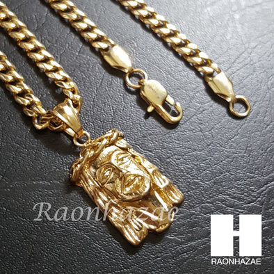 316L Stainless steel Gold Jesus Face w/ 5mm Cuban Chain SG016 - Raonhazae