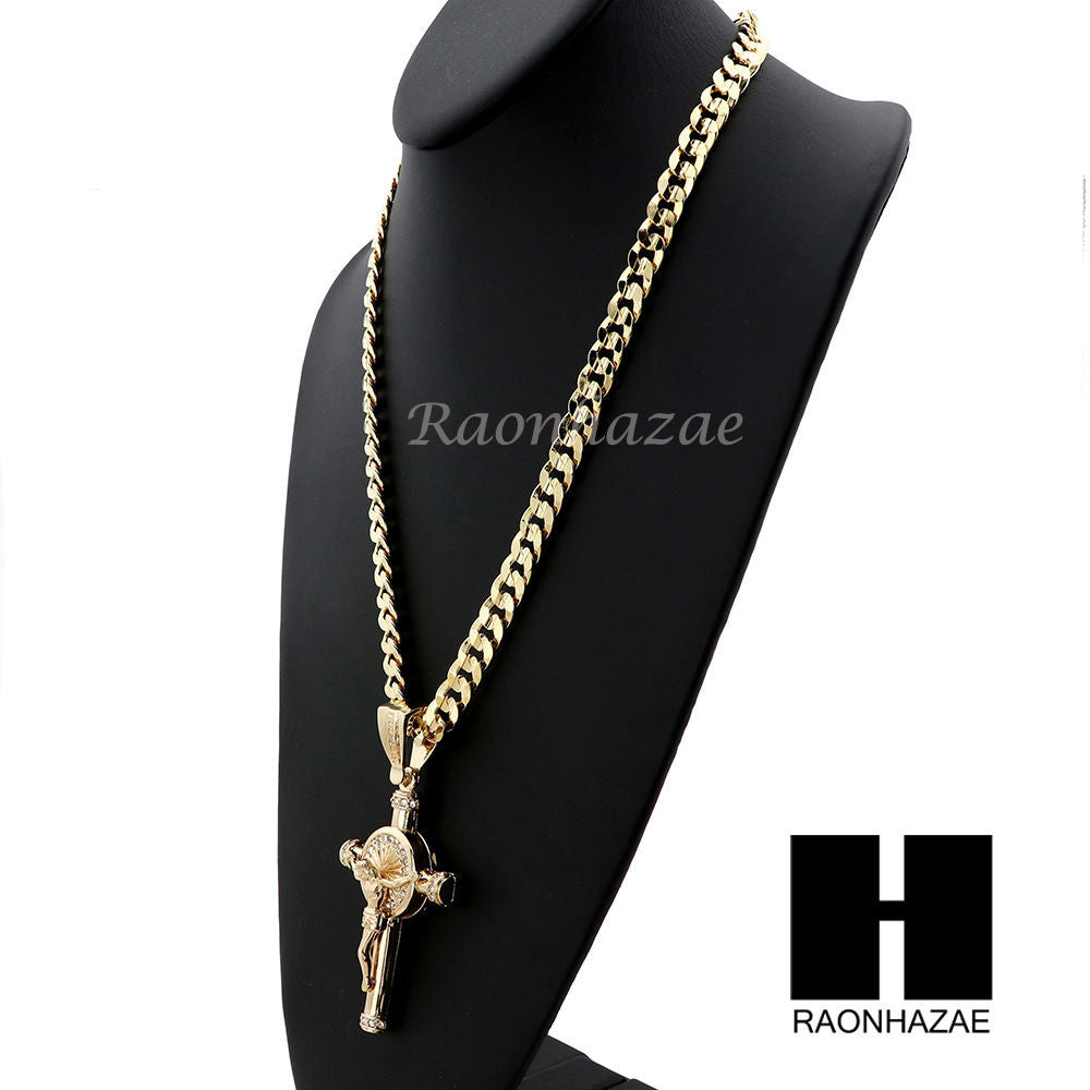 MENS ANCHOR CROSS PENDANT & DIAMOND CUT CUBAN LINK CHAIN NECKLACE N57