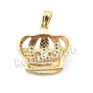 Mens Brass Bling King Crown Pendant w/ 5mm 24" 30" Cuban Chain A02 - Raonhazae