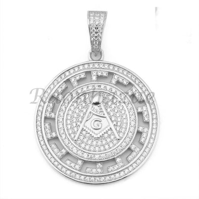 Sterling Silver .925 AAA Lab Diamond Freemason Masonic w/2.5mm Moon Cut Chain 51 - Raonhazae