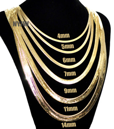 L & L Nation Men's 14k Gold Plated Herringbone Flat Snake Chain Necklace -  24