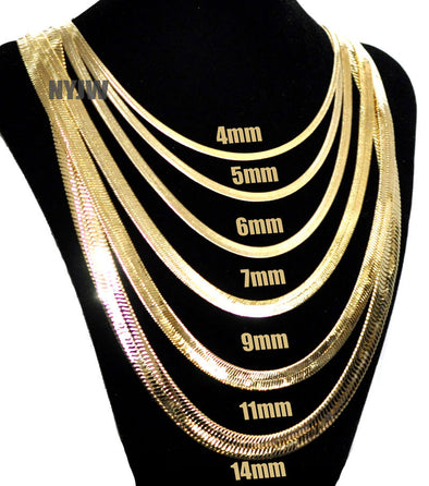 Mens Herringbone Yellow 14k Gold Plated 4 to14mm wide 20" 24" 30" Chain Necklace - Raonhazae