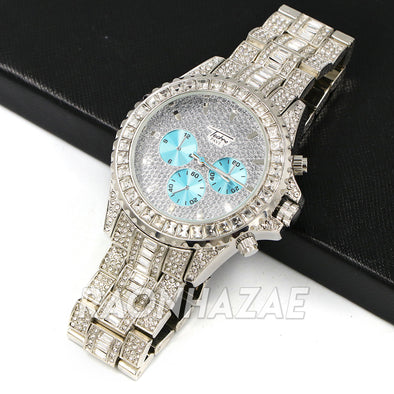 Raonhazae Hip Hop Iced Lab Diamond  14K White Gold Plated Watch with Stone - Raonhazae