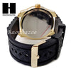 Men 14K Gold PT Crystal Techno King Black Silicone Rubber Band Watch L11 - Raonhazae