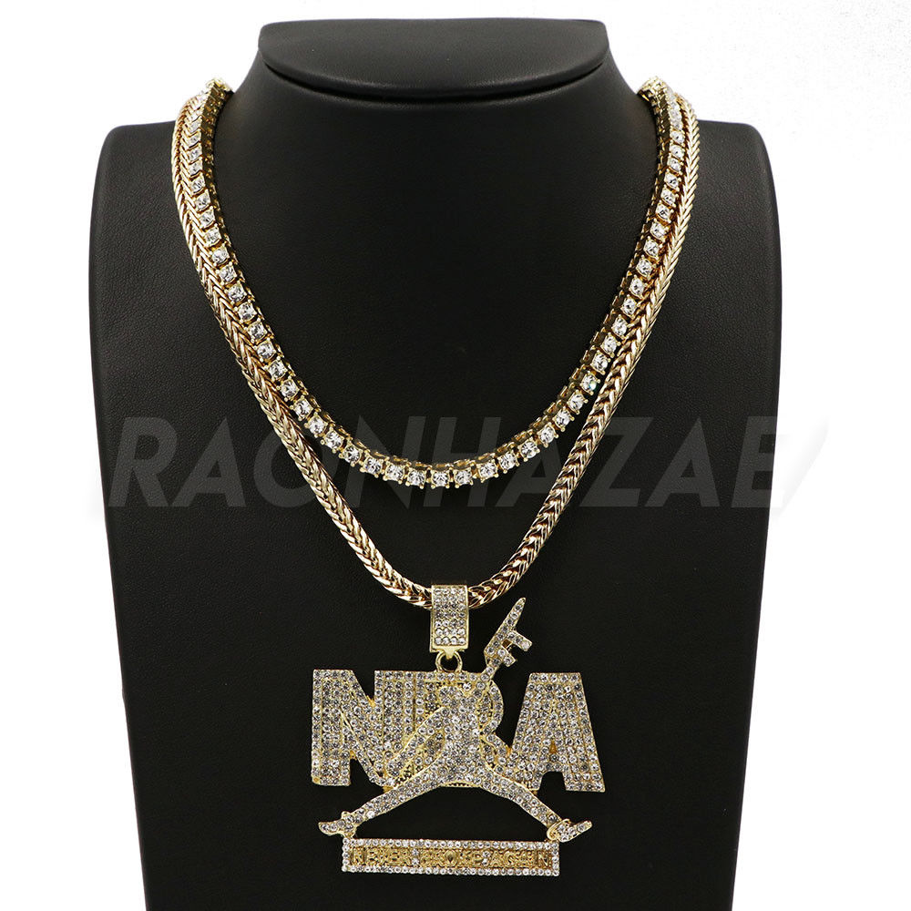 Hip Hop YOUNG NBA BOY Pendant & 18" 1 Row Lab Diamond Tennis Choker  Necklace