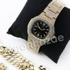 HIP HOP RAONHAZAE GOLD FINISHED LAB DIAMOND WATCH CUBAN CHAIN SET10 - Raonhazae