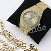 HIP HOP RAONHAZAE GOLD FINISHED LAB DIAMOND WATCH CUBAN CHAIN SET13 - Raonhazae