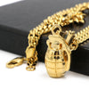 Stainless Steel Gold Grenade Pendant w/ 5mm Miami Cuban Chain - Raonhazae