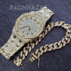 HIP HOP ICED GOLD FINISHED LAB DIAMOND YZY WATCH W/ BUST DOWN CUBAN BRACELET - Raonhazae