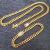 Stainless Steel Gold 8mm Miami Cuban Link Diamond Chain Necklace & Bracelet Set - Raonhazae