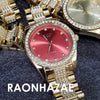 Raonhazae Hip Hop Iced Lab Diamond Red Face Drake 14K Gold Plated Watch with Miami Cuban Chain Set - GTX001 - Raonhazae