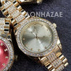Raonhazae Hip Hop Iced Lab Diamond Gold Face Drake 14K Gold Plated Watch with Miami Cuban Chain Set - GTX004 - Raonhazae