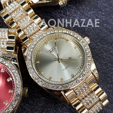 Raonhazae Hip Hop Iced Lab Diamond 14K Gold Plated Watch with Stone - Raonhazae