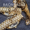 Raonhazae Hip Hop Iced Lab Diamond 14K Gold Plated Green Face Watch with Stone - Raonhazae