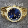 Raonhazae Hip Hop Iced Lab Diamond Blue Face Drake 14K Gold Plated Watch with Miami Cuban Chain Set - GTX001 - Raonhazae