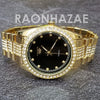 Raonhazae Hip Hop Iced Lab Diamond Black Face Drake 14K Gold Plated Watch with Miami Cuban Chain Set - GTX004 - Raonhazae