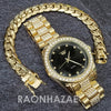 Raonhazae Hip Hop Iced Lab Diamond Black Face Drake 14K Gold Plated Watch with Miami Cuban Chain Set - GTX004 - Raonhazae