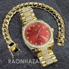 Raonhazae Hip Hop Iced Lab Diamond Red Face Drake 14K Gold Plated Watch with Miami Cuban Chain Set - GTX001 - Raonhazae