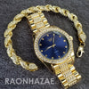 Raonhazae Hip Hop Iced Lab Diamond Blue Face Drake 14K Gold Plated Watch with Rope Bracelet Set - GTR001 - Raonhazae