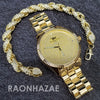 Raonhazae Hip Hop Iced Lab Diamond Gold Face Drake 14K Gold Plated Watch with Rope Bracelet Set - GTR001 - Raonhazae