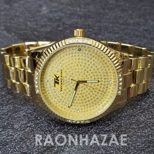 Raonhazae Hip Hop Iced Lab Diamond Gold Face Drake 14K Gold Plated Watch with Rope Bracelet Set - GTR001 - Raonhazae