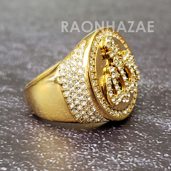 MEN Iced RING 316L STAINLESS STEEL ALLAH GOLD / SILVER TONE CZ BLING RING - Raonhazae