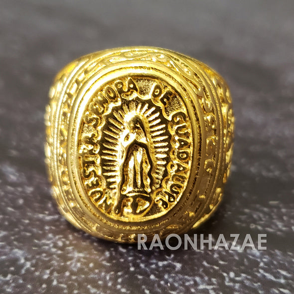 MEN Iced RING 316L STAINLESS STEEL THE LAST SUPPER Guadalupe GOLD / SILVER TONE CZ BLING RING - Raonhazae