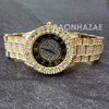 Raonhazae Hip Hop Iced Lab Diamond Drake 14K Gold Plated Watch with 12mm Cuban Link Bracelet Set - Raonhazae