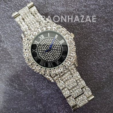 Raonhazae Hip Hop Iced Lab Diamond 14K White Gold Plated Watch with Stone - Raonhazae
