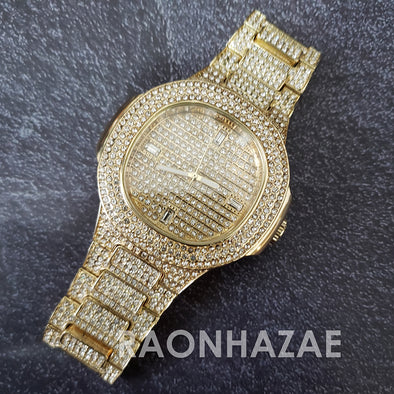 Raonhazae Hip Hop Iced Lab Diamond 14K  Gold Plated Watch with Stone - Raonhazae
