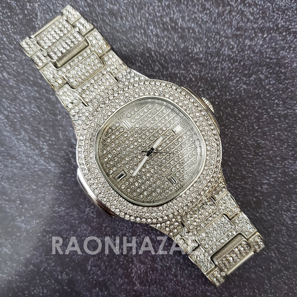 Raonhazae Hip Hop Iced Lab Diamond 14K White  Gold Plated Watch with Stone - Raonhazae