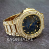 Raonhazae Hip Hop Iced Lab Diamond 14K Drake Drizzy Blue Face Gold Plated Black Face Watch with Stone - Raonhazae